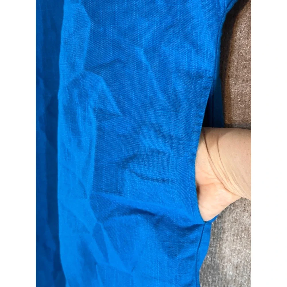 Never A Wallflower Dress Women XS Blue Cotton Oversized Tunic Mini Pockets